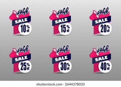 Huge sale banner with megaphone icon and modern geometric shapes.