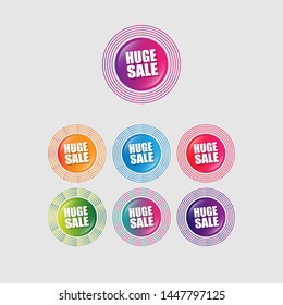 Huge sale - glossy label. circle sticker with gradient color.trendy color. modern design.set 