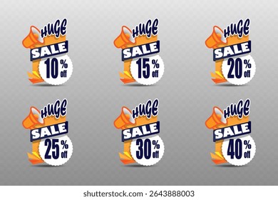Huge sale label with megaphone icon and modern design for discount offers and marketing promotions