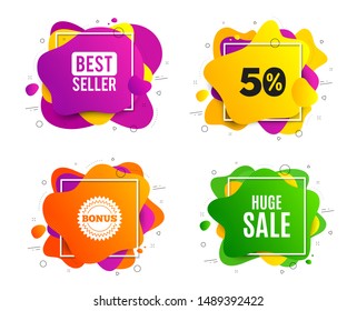 Huge Sale. Liquid shape, various colors. Special offer price sign. Advertising Discounts symbol. Geometric vector banner, square frames. Huge sale text. Gradient shape badge. Vector