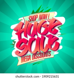 Huge sale mega discounts, vector banner design with rays