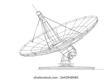 Huge satellite antenna dish for communication and signal reception out of the planet Earth. 3D illustration over white with clipping path included.