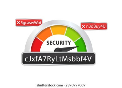 Huge Scale of Password Security Range with Poor, Average, Good and Excellent Safety. Characters Create Data Protection. The concept of protection and technology. Vector illustration