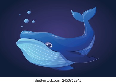 Enorme ballena azul marino. Vector aislado ilustración de dibujos animados de animales acuáticos del océano.