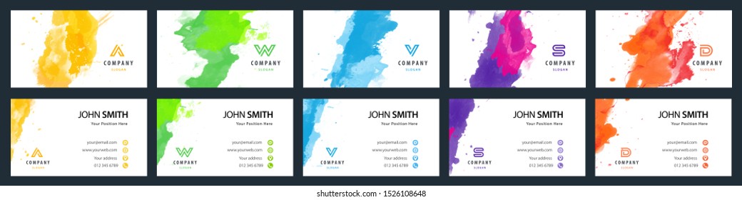 huge series of shiny multicolor business card template with vector watercolor background beneficial for any project where a platter of colour makes the difference colour rose water white star texture