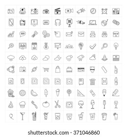 Huge set of 100 hand drawn line vector icons / doodles