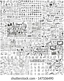 Huge set of business, social, technology hand drawn elements / doodles