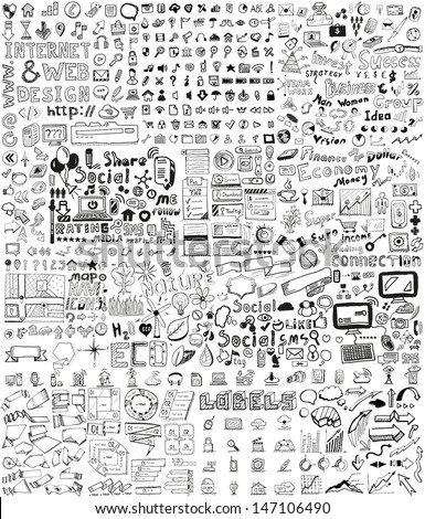 Huge set of business, social, technology hand drawn elements / doodles