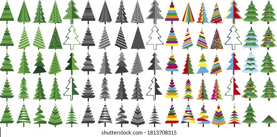 Huge set of Christmas tree icons. Colored Christmas theme