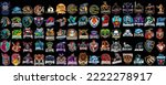Huge set of colorful sports logos, emblems. Logos of knights, horses, dragon, shark, snake, viking, baseball, bear, eagle, cowboy,tiger.Vector illustration isolated on background