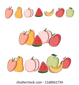 Huge set with cute fruits on white background. can be used like stickers, for greeting cards, recipes, smoothies, cooking etc. Seamless band of fruit.