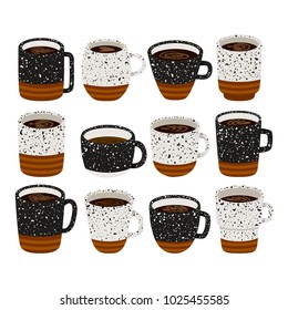 huge set with different cups of coffee illustrations on white background. cute coffee mugs stickers