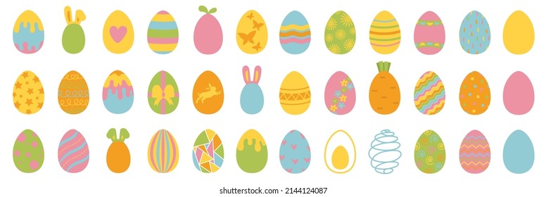 Huge set Easter Eggs with the pattern in doodle style. Design elements for holiday cards, stickers, coloring pages, books, etc. Easter collection with different textures. Vector illustration