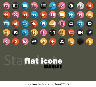 Huge set of flat colored vector mini round buttons with long shadow