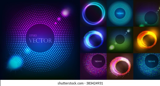 Huge set of glowing rounds with glitter. Abstract colored shape for your business idea vector editable logotypes background illustration.