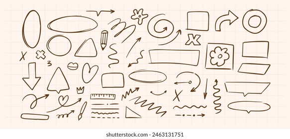 Huge set of hand drawn doodle elements. Retro scribble strokes and sketched elements.
