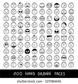 Huge set of hand-drawn funny cartoon faces.