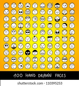 Huge set of hand-drawn funny cartoon faces.