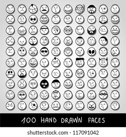 Huge set of hand-drawn funny cartoon faces.