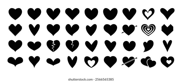 Huge set of heart in black and white color. Black heart icons set vector. Simple black vector heart love icon. Heart set. Vector flat illustration.