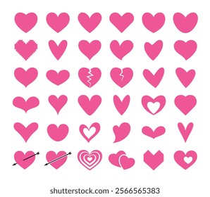 Huge set of heart in pink and white color. Pink heart icons set vector. Simple pink vector heart love icon. Heart collection. Vector flat illustration.