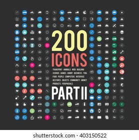 Huge set of icons for web interface and graphics on different topics: transport, animals, web, building, science, games, business, tool, food, people, computers, interface, gestures, money, products.
