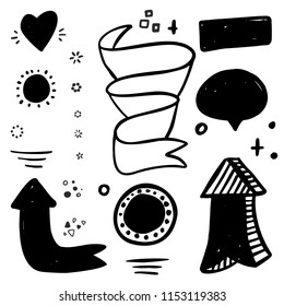 Huge set of illustration decorations, round square symbols for your design. Hand drawn style design