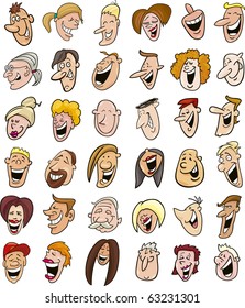 huge set of laughing people faces