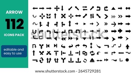 Huge set of line arrows. Arrow and Cursor vector collection. Big set of vector flat arrows. Editable stroke