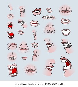 Huge set with mouth and teeth from comics. Mouths and teeth
