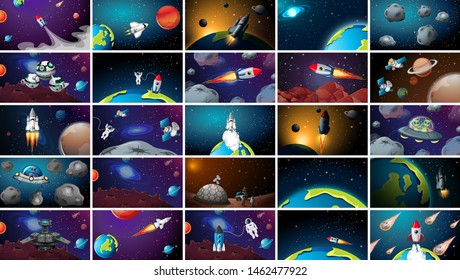 Huge set of space scenes illustration