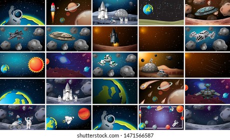 Huge set of space scenes illustration