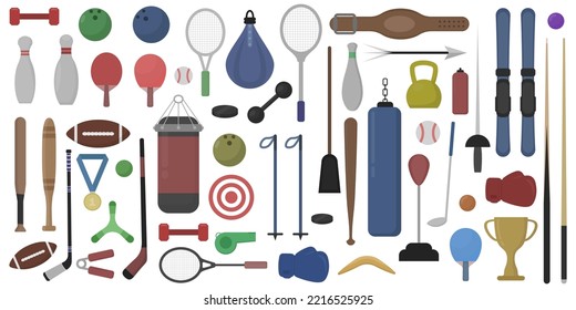 Huge set of sports equipment. Fitness. Vector