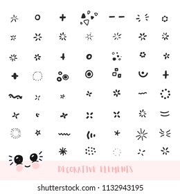 Huge set of sunburst, round square symbols for illustration decoration. Hand drawn style design