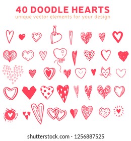 Huge set of vector doodle hearts. Perfect for valentine's day designs, patterns, cards. Editable color, size and shape.