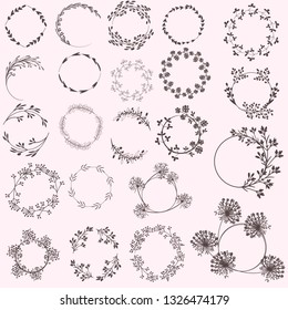 Huge set of vector floral rustic frames for design