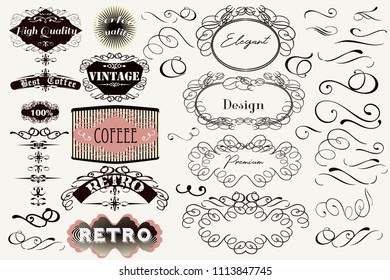 Huge set of vector vintage labels and calligraphic flourishes for design