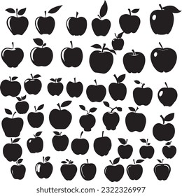 Huge silhouette apple vector collection set. different type apple vector on isolated white artboard