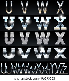 Huge Silver chrome and aluminium vector alphabet set. 4 types. Set # 6