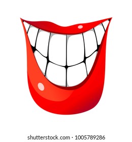 Huge smile with big teeth isolated cheerful joy emotion vector illustration