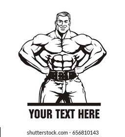 huge smiling bodybuilder, vector illustration