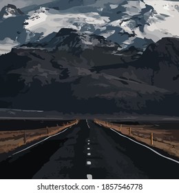 Huge snow mountain and road illustration design template