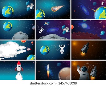 Huge space scene set illustration