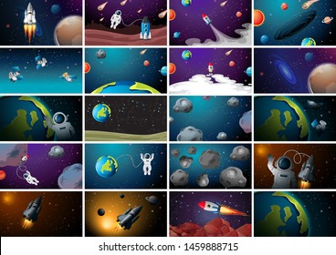 Huge space scene set illustration