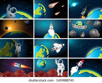 Huge space scene set illustration