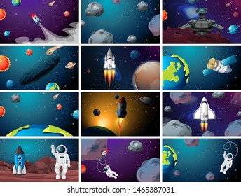 Enorme ilustración de conjunto de escenas de espacio