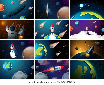 Huge space scene set illustration