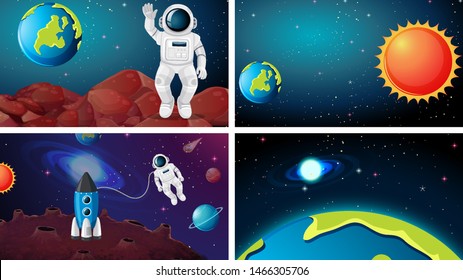 Huge space scene set illustration