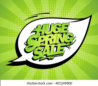 Huge spring sale design, fresh green advertising vector banner