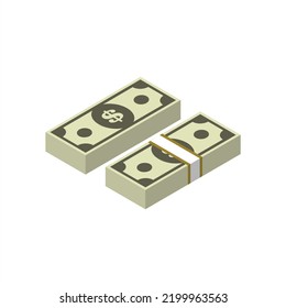 Huge stack of paper money. Bundle of cash bills. Keeping money in bank. Deposit, wealth, accumulation and inheritance. Flat vector cartoon money illustration. Objects isolated on a white background.